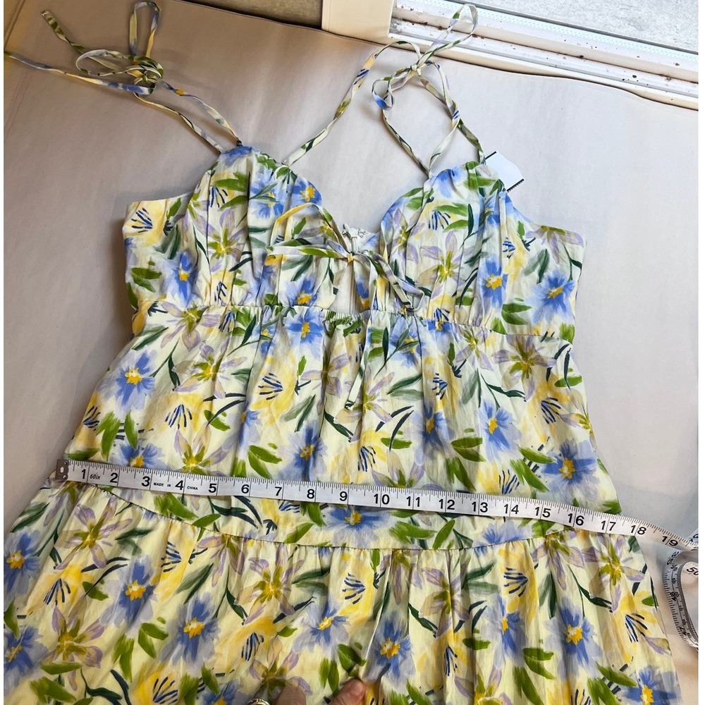 ASTR the Label Cream Blue Floral Tie Strap Tiered Maxi Dress Small NWT - Picture 8 of 12